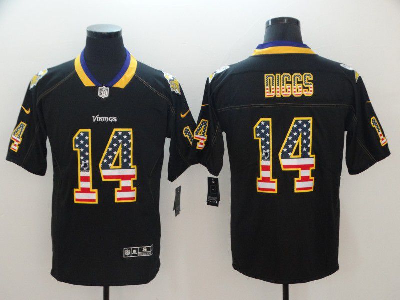 Men Minnesota Vikings #14 Diggs Nike USA Flag Fashion Black Color Rush Limited NFL Jersey